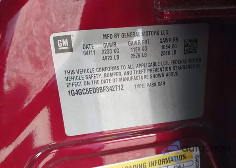 2011 Buick Lacrosse Cxl from USA, damaged, VIN 1G4GC5ED8BF342712